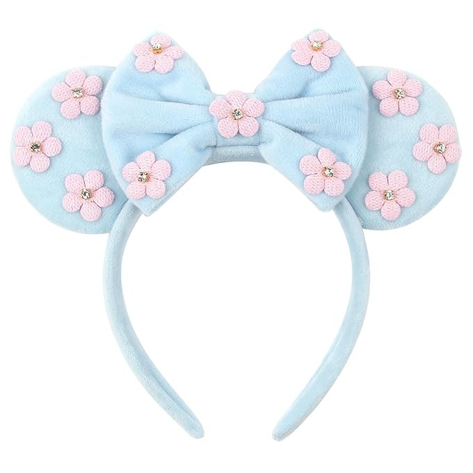 zhezesmila Mouse Ears Flower & Rhinestones Headband Mouse Hair Bow Headband for Women Hair Band A... | Amazon (US)