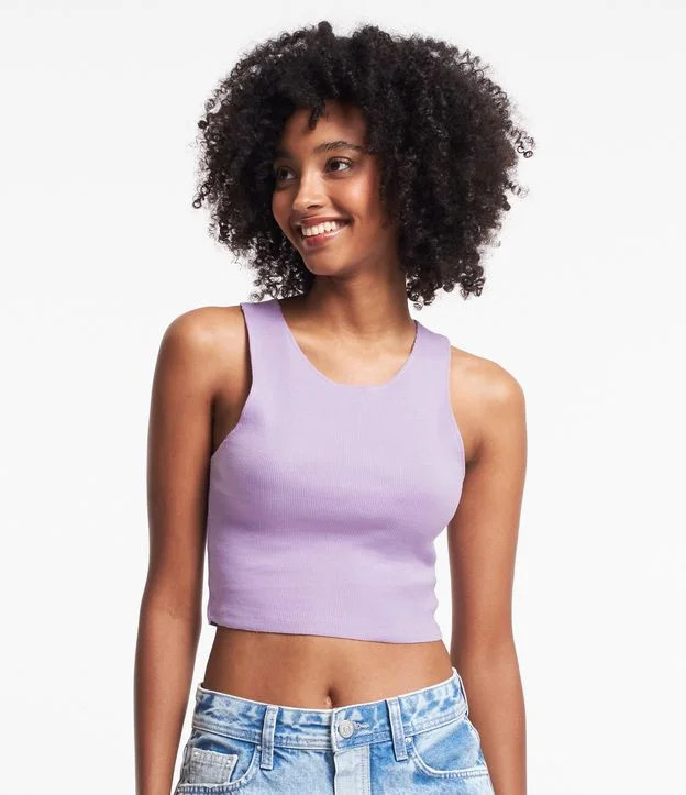 Blusa Cropped sem Manga em Algodão com Textura Canelada Lilás | Renner (BR)