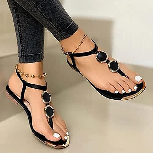 NOLDARES Womens Sandals Casual Summer Solid Women's Sandals Flat Open-Toe Dressy Comfy Sandals Buckl | Amazon (US)