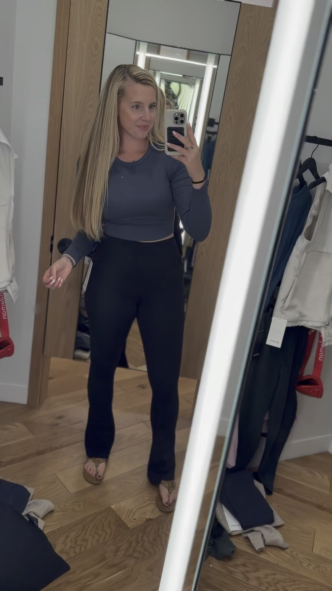 Love this cropped long sleeve with mini flare pants look. These are the regular length mini flare and I was shocked they were long enough. 
Long sleeve - 10
Pants - 10
Align mini flare, cropped long sleeve, athleisure, casual wearr

#LTKSeasonal #LTKFitness #LTKMidsize