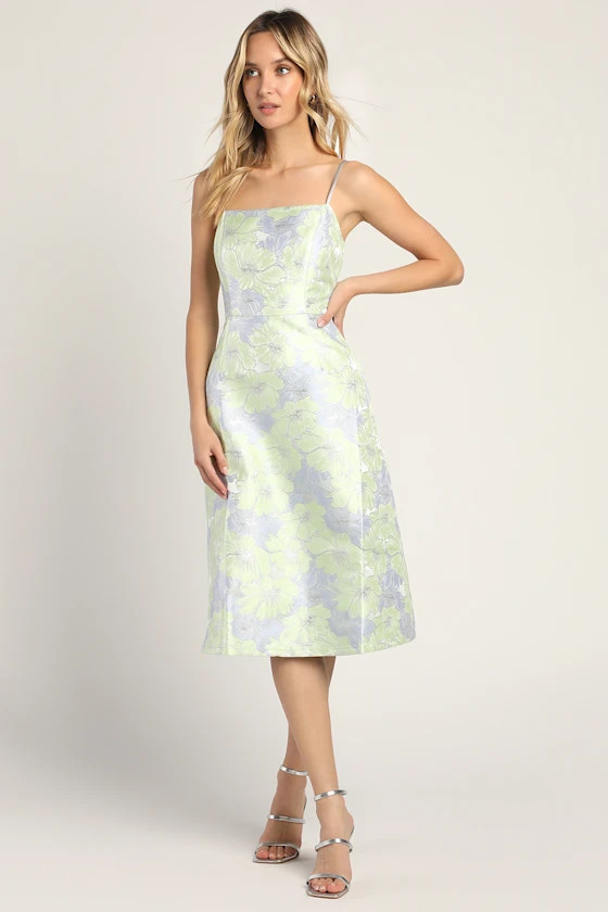 Feels Like Love Mint Floral Jacquard Midi Dress With Pockets | Lulus (US)