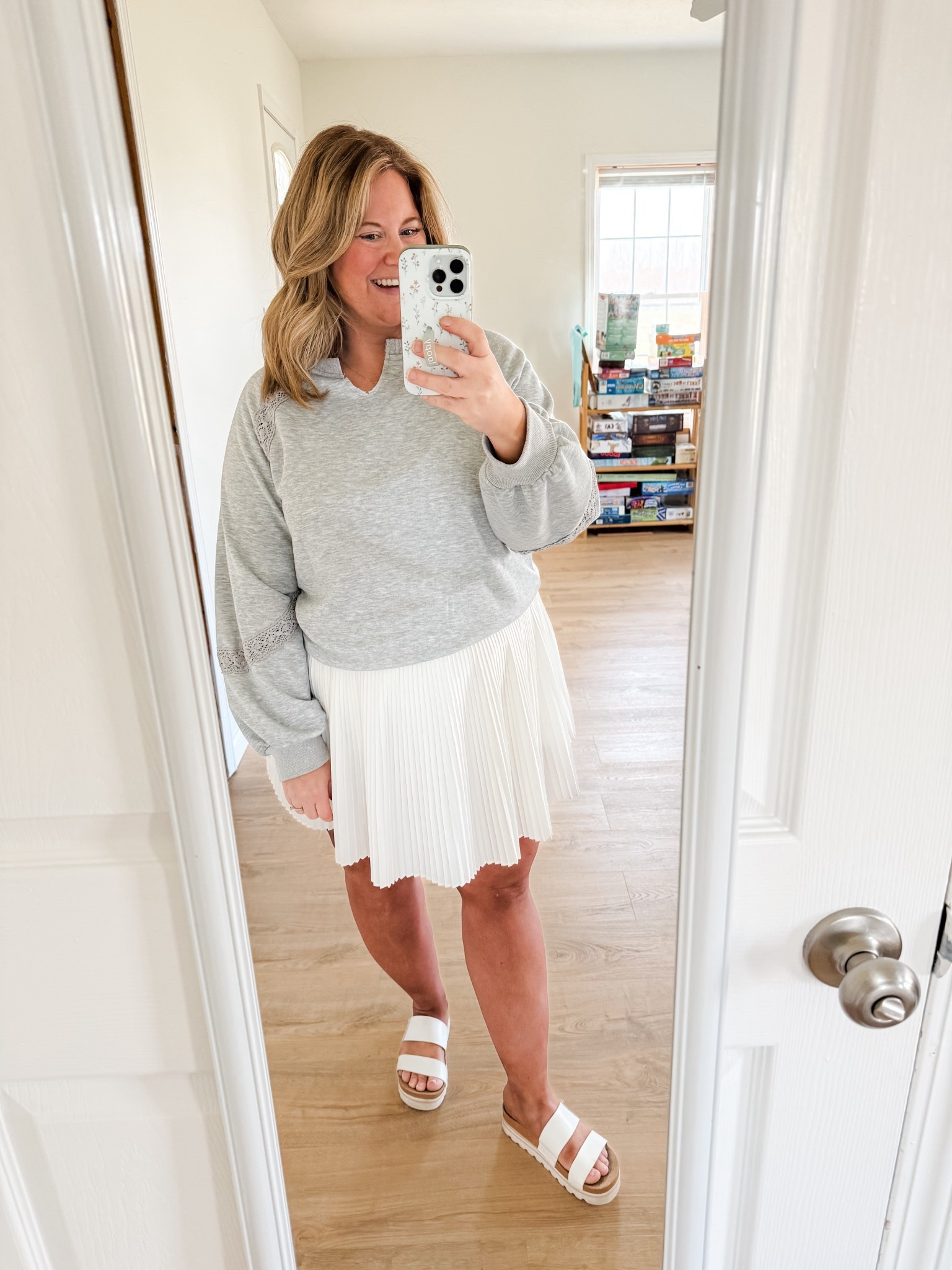 Wearing an XL in my sweatshirt.  The sleeves have a crochet detail that is so cute! My skort is old but I linked several similar ones  

#LTKMidsize #LTKSeasonal #LTKBump