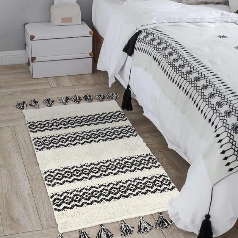 Tufted Cotton Area Rug  Bohemian Fringe Throw Rugs   Farmhouse Hand Woven Tassels Welcome Door Ma... | Wayfair North America