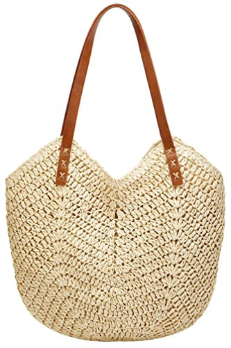 Summer Casual Straw Tote Bag Large Capacity Woven Shoulder Handbag for Summer Beach Vocation (A-beige) | Amazon (US)