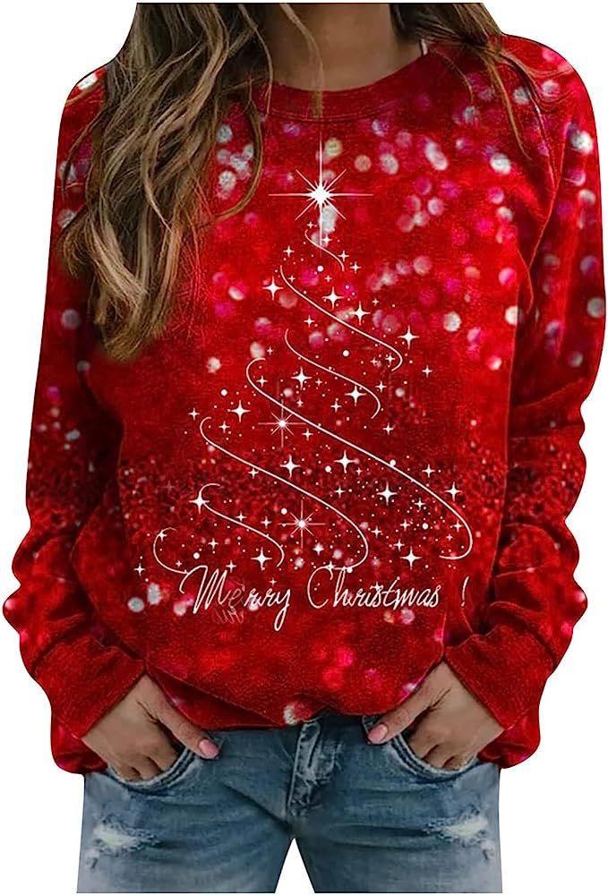 Christmas Outfits for Family, Women's Tops Sweatshirt Sweatshirts Women Prime Women's Fashion Lei... | Amazon (US)