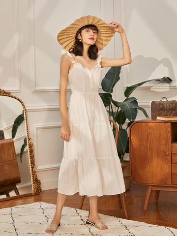 (US Only) Kate Cotton Embroidered Slip Dress | SimpleRetro