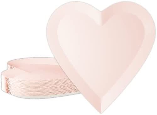 DYLIVeS Pink Heart Shaped Dessert Plates, 9'' Disposable Valentines Paper Plates Decorations Part... | Amazon (US)