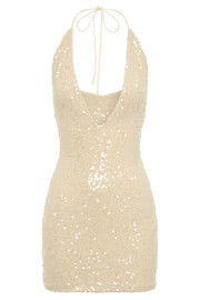 Cecilia Deep V Sequin Mini Dress - Cream | MESHKI US