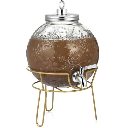 FillTouch 1.5 Gallons Glass Christmas Drink Dispenser with Steel Stand Snowflake Beverage Dispenser Funny Snowflake Flask for Christmas Parties Outdoor Daily Use | Amazon (US)