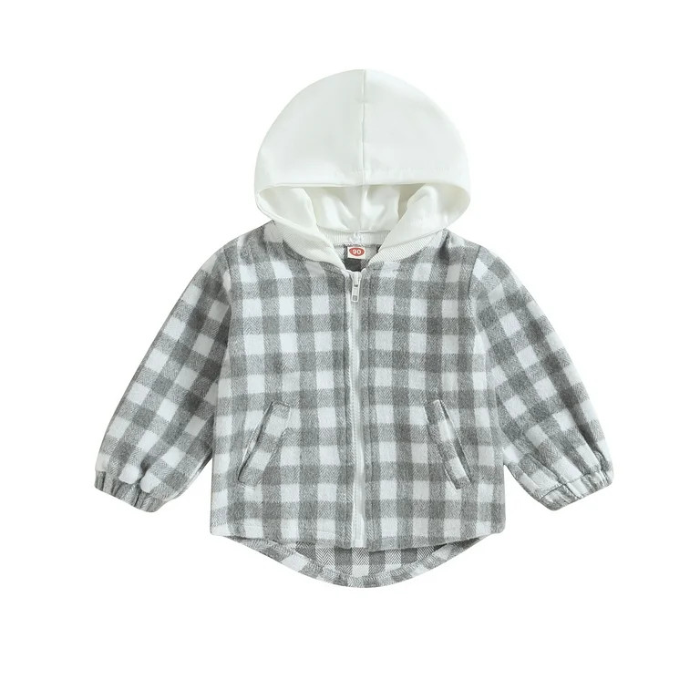 Toddler Baby Plaid Jacket 6M 12M 18M 24M 3Y 4Y Baby Boy GIrl Flannel Hoodies Zip Up Hooded Fall W... | Walmart (US)