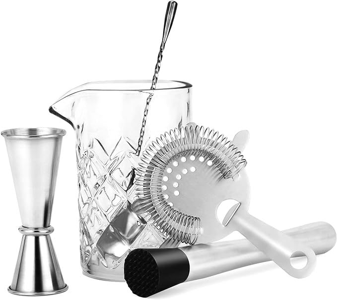 JNWINOG 5PCS Crystal Cocktail Mixing Glass Set 18.6oz Bartender kit Cocktail Mixing Set Glass wit... | Amazon (US)