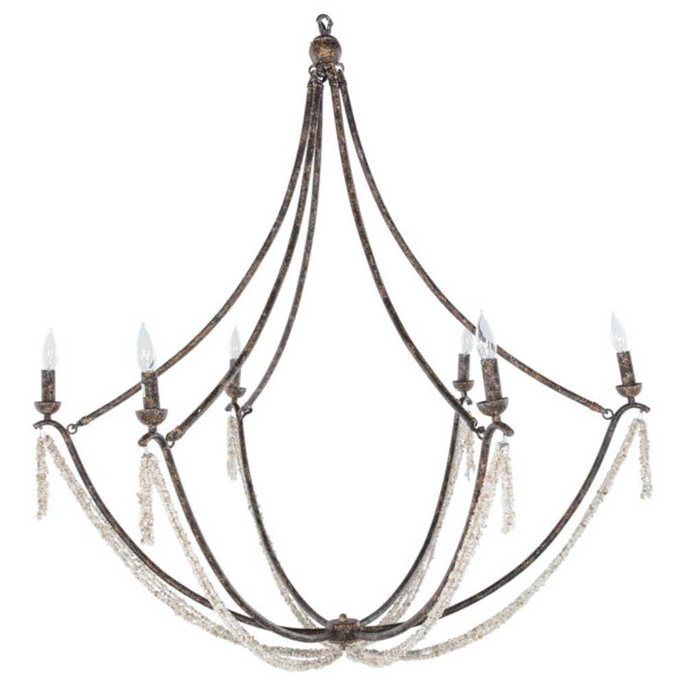 Nakita French Country Brown Frame Stone Beads Candle Style Chandelier | Kathy Kuo Home