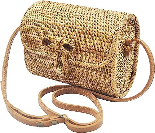 HAAN Handwoven Wicker Crossbody Wallet Boho Purse Oval Rattan Bag For Summer Beach - Natural Styl... | Amazon (US)