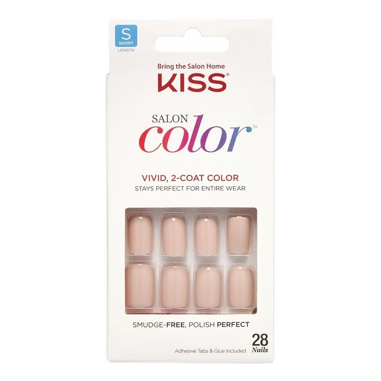 KISS Salon Color Solid Color Fake Nails, White, Short Square, 'Landslide', 31 Ct. | Walmart (US)