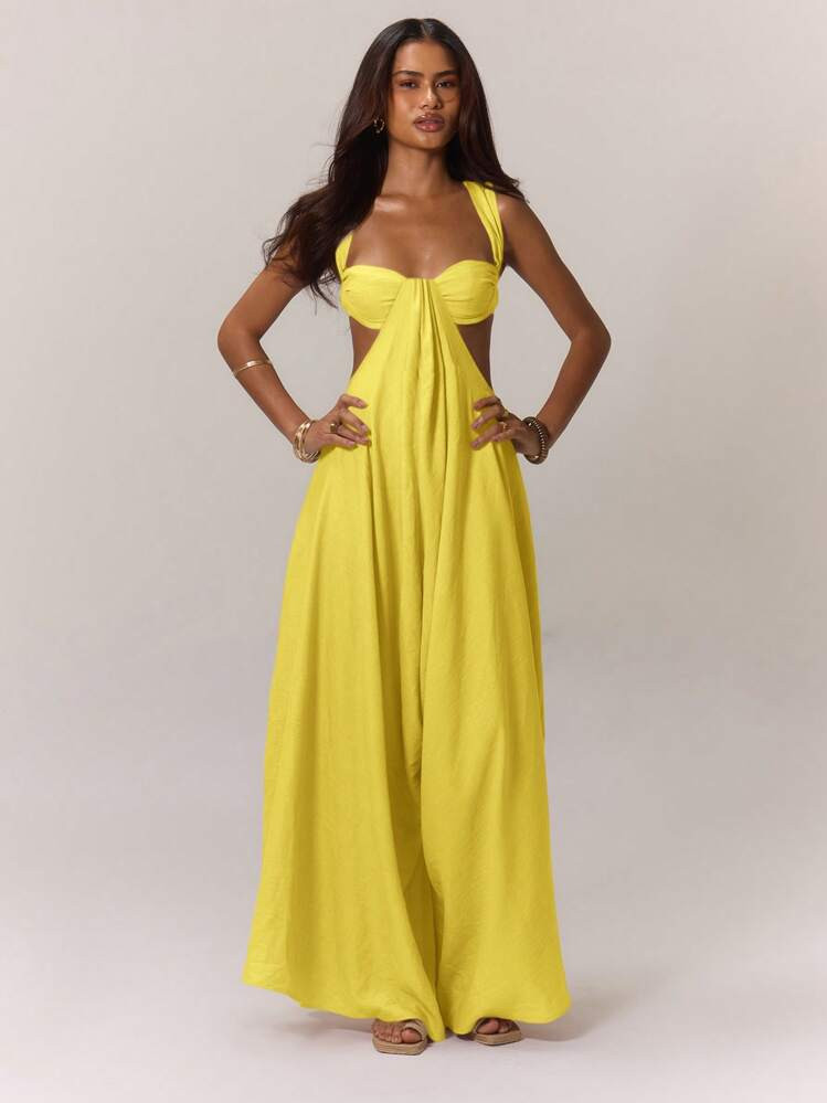 MUSERA Boho Ruched Bust Extreme Wide Leg Jumpsuit For Spring Summer Vacation Wear Wedding Guest Fall Autumn Date Night | SHEIN