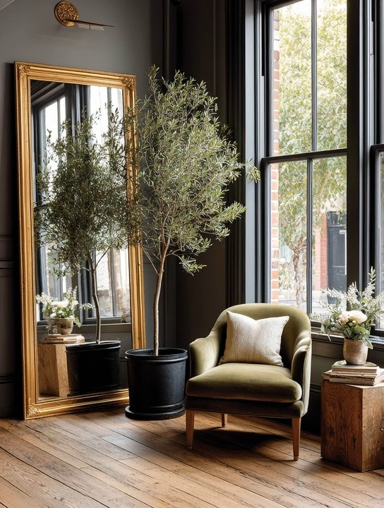 **Have an empty corner? Use the opportunity.**

One of our favorite pairings for an unused space is surprisingly simple: **a floor-length antique gold mirror + an indoor tree-like plant.**

There’s something timeless about **gold and greenery together**. The greenery brings nature, movement and organic energy into the room, while the antique gold frame adds the man-made detail—structure, reflection and understated elegance. Together, they create a beautiful natural balance.

We love an **olive tree** for this look because of its soft, sculptural shape, but you can easily choose another indoor tree-like plant that works with your home and light.

And go tall with the mirror. A floor-length mirror reflects natural light, visually expands the room and turns an otherwise forgotten corner into an intentional part of the decor.

**Gold + greenery. Nature + elegance. Simple, timeless and incredibly eye-catching without trying too hard.**

Explore our edit for antique gold floor mirrors and indoor tree-like plants to recreate the look.

#GoldMirror #IndoorTrees #TimelessDecor #ElegantAndDriven
 

 #LTKHome