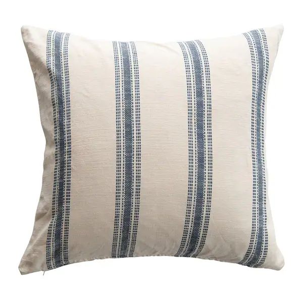 Square Striped White & Blue Woven Cotton Pillow | Bed Bath & Beyond