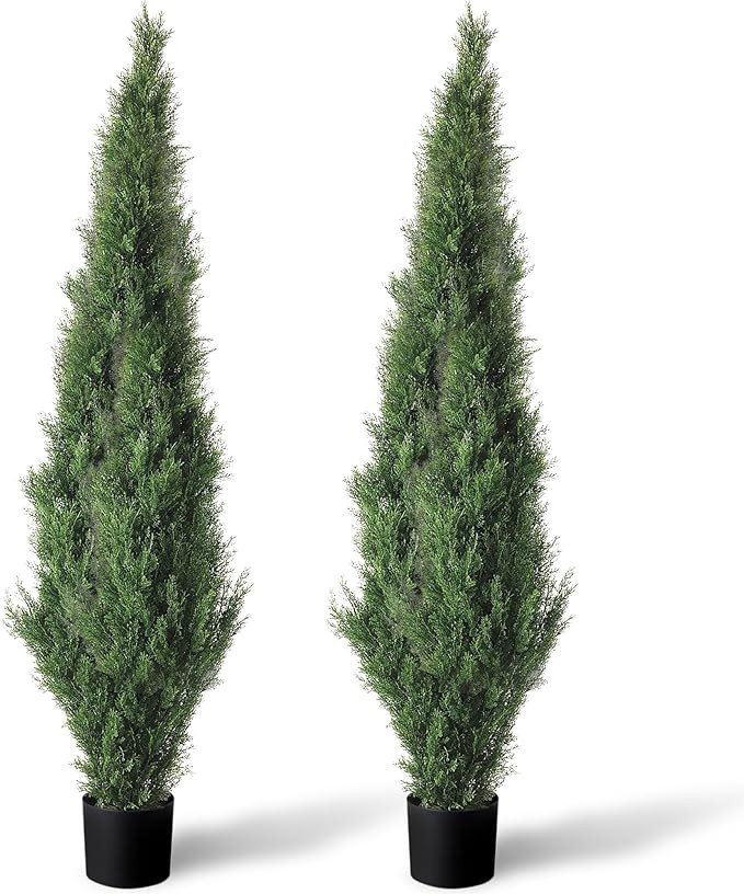 Set of 2 Pre-Potted 5 Feet Faux Cedar Tree, Lifelike UV Protected Front Door Decor, Porch, Garden... | Amazon (US)