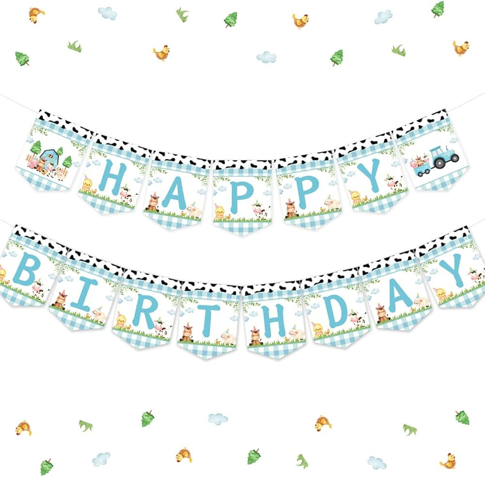 Farm Animal Birthday Banner for Boy Blue Happy Birthday Banner for Baby Shower 1st Birthday Party... | Amazon (US)