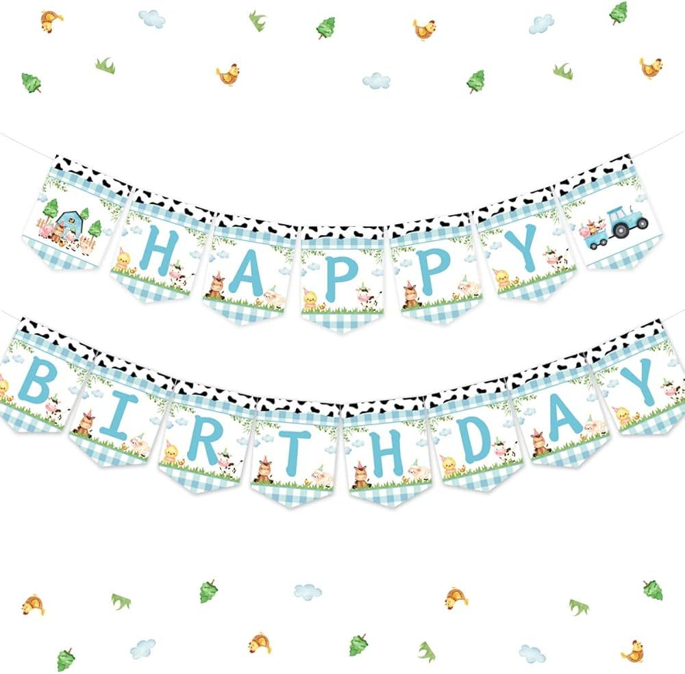 Farm Animal Birthday Banner for Boy Blue Happy Birthday Banner for Baby Shower 1st Birthday Party... | Amazon (US)