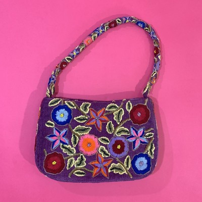 Pierre Urbach Vintage Handbag Purple Embroidered Flowers Beaded Purse Carpet Bag | eBay AU