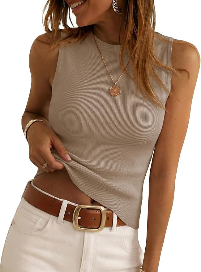 Saodimallsu Womens Tank Tops Summer Sleeveless Crew Neck Ribbed Knit Shirts Casual Basic Slim Sex... | Amazon (US)