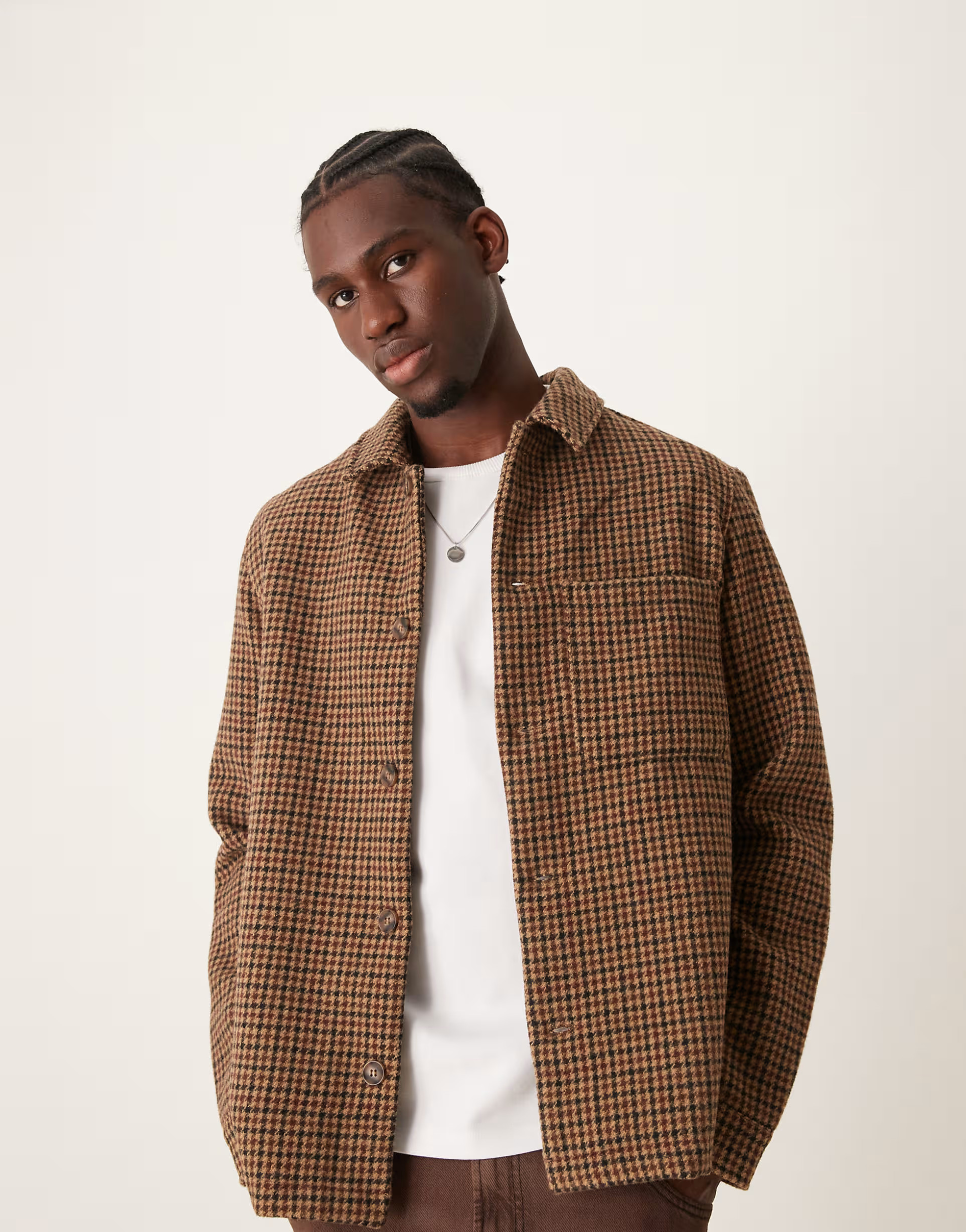 New Look brushed shacket in brown check | ASOS (Global)
