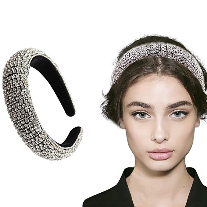 milylove Rhinestone Crystal Diamond Headband for Women Fashionable Handmade Wide Hair Hoops Beade... | Amazon (US)
