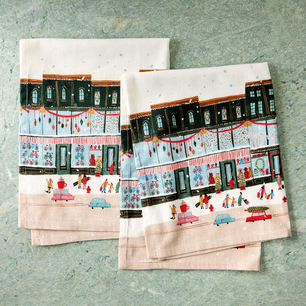 Nicole Cicak Holiday Shoppers Tea Towels (Set of 2) | West Elm (US)