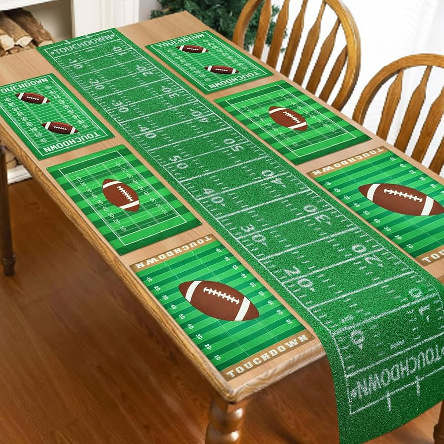 Peryiter 7 Pcs Green Football Table Runner and Touchdown Placemats Set Football Field Grass Table... | Amazon (US)