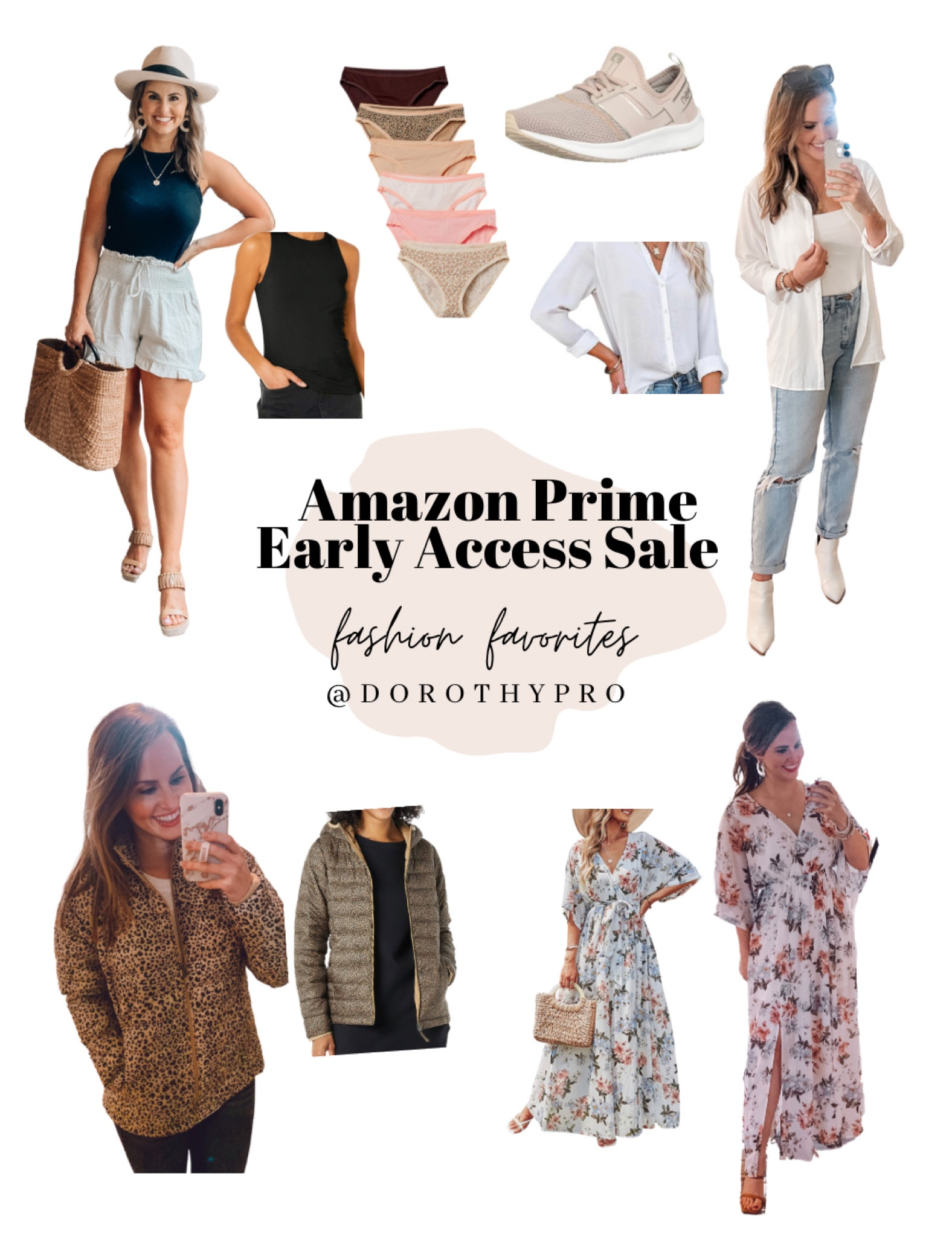 Amazon prime deals! Amazon early access sale. My fave Fashion finds! 

1. Black high neck tank
2. Amazon underwear (the best panties ever) 
3. White button down
4. Amazon jacket (packable and hooded) 
5. Floral maxi dress 
6. New balance tennis shoes 

Head to www.amazon.com/shop/Dorothypro for the rest of my Amazon finds! 

#LTKSeasonal #LTKunder50 #LTKsalealert