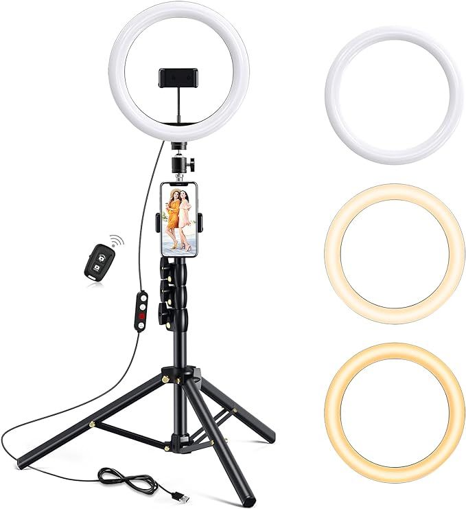 10.2 inch Selfie Ring Light with Tripod Stand & 2 Phone Holders,Anbes Dimmable Led Camera Ringlig... | Amazon (US)