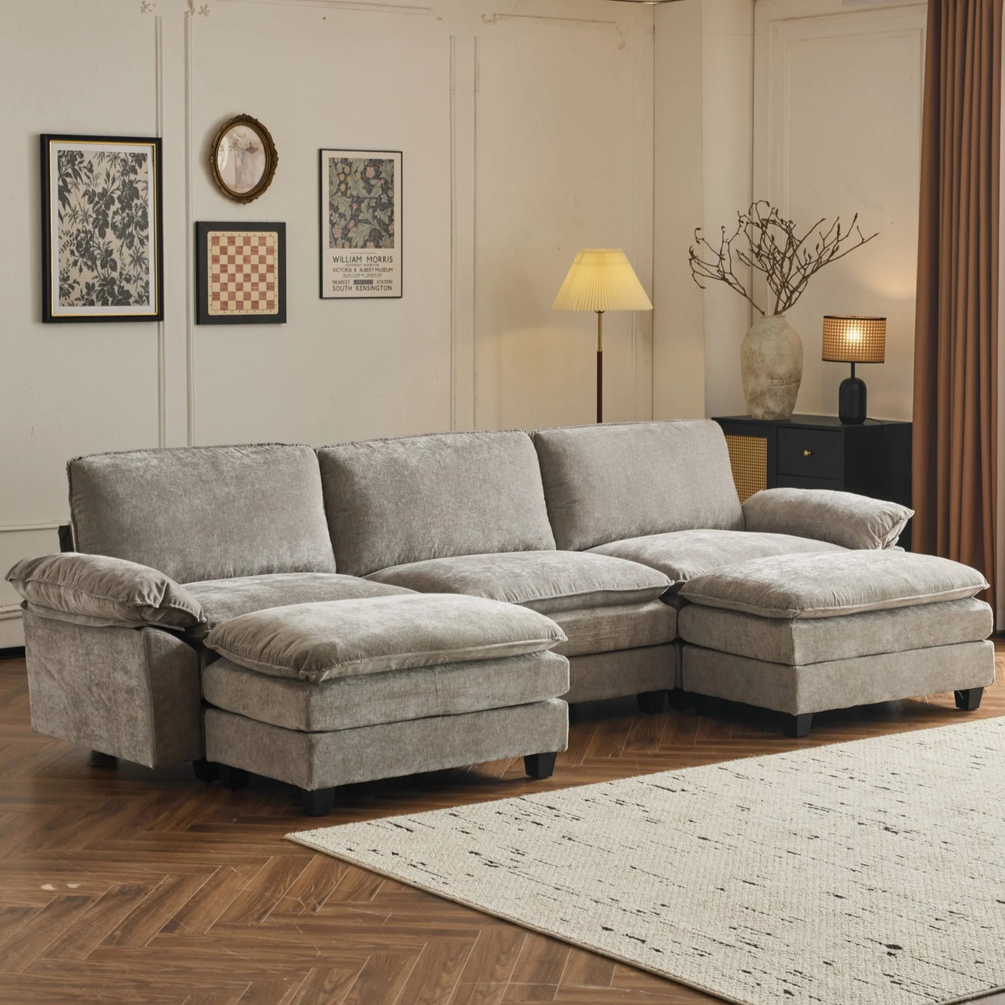 Ktaxon 120" W Sectional Sofa U Shaped Couch with Double Chaise Chenille Sleeper Set with 3 Oversi... | Walmart (US)