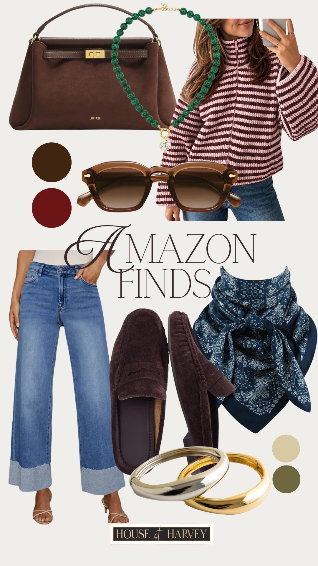 Amazon finds—I found some adorable picks that are so trendy for fall! I have a striped zip cardigan, cuffed jeans, slip on loafers, suede handbag, bandana scarf, sunglasses, and two tone bracelets. All linked ⬆️

#ltkcreator #ltkfinds #ltkwatchnow #amazon #amazonfinds #fall #falloutfits