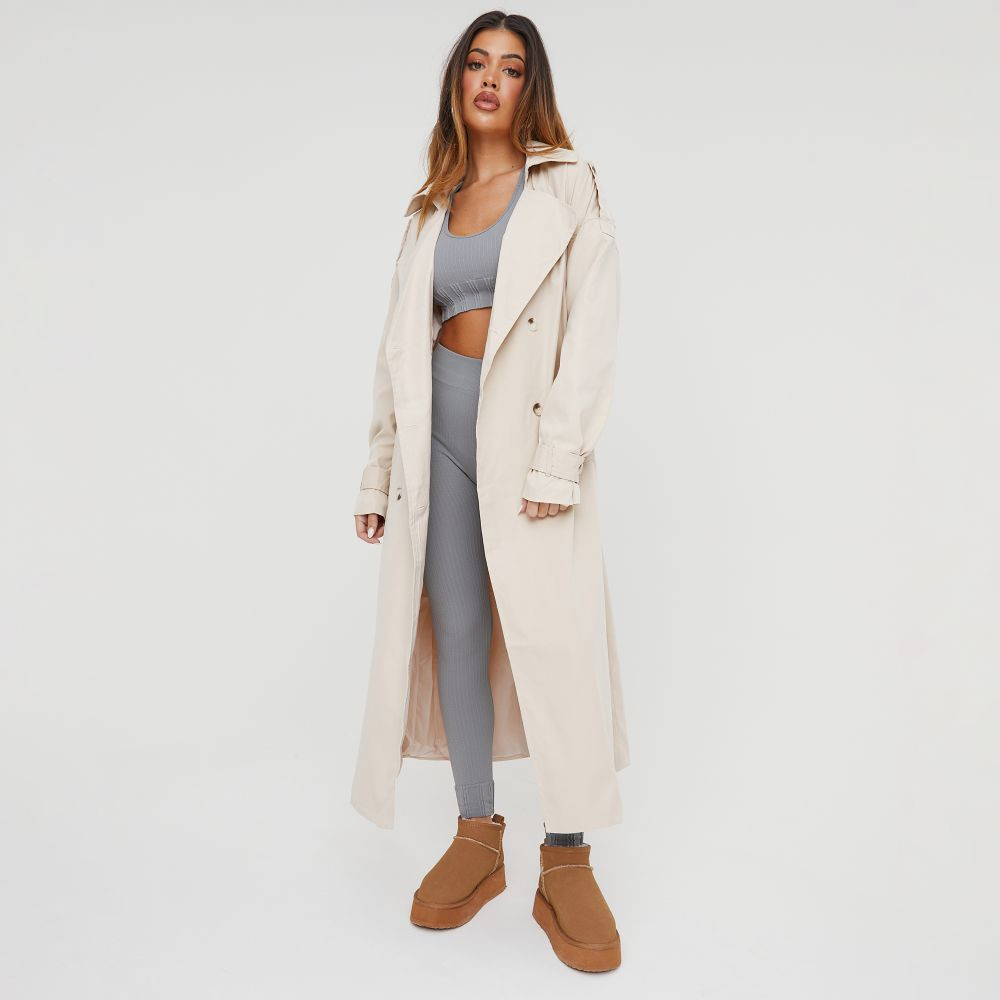Tie Waist Trench Coat In Stone | EGO (UK)