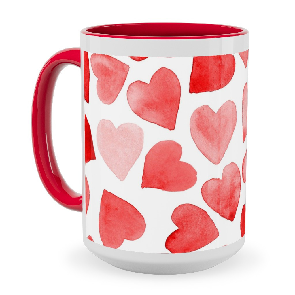 Red Ceramic Mugs: Red Hearts Watercolor - Red Ceramic, 15oz | Shutterfly