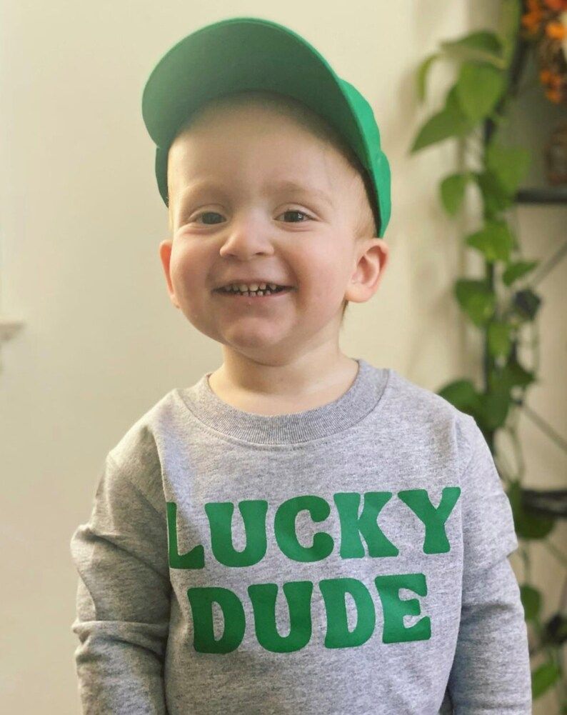 Lucky Dude (Block Font) © | St Patricks Day Sweater | St Patty's Sweater for Kids |Kid St Patric... | Etsy (US)