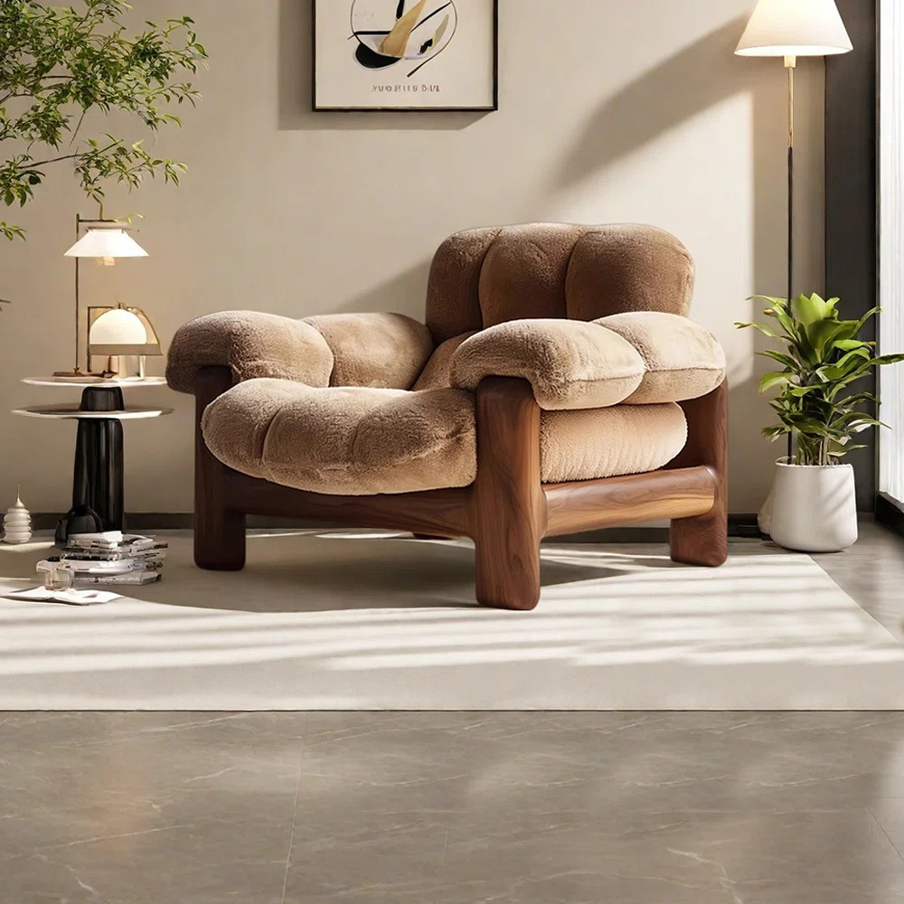 Minimalist flannelette leisure chair Solid Wood | Wayfair North America