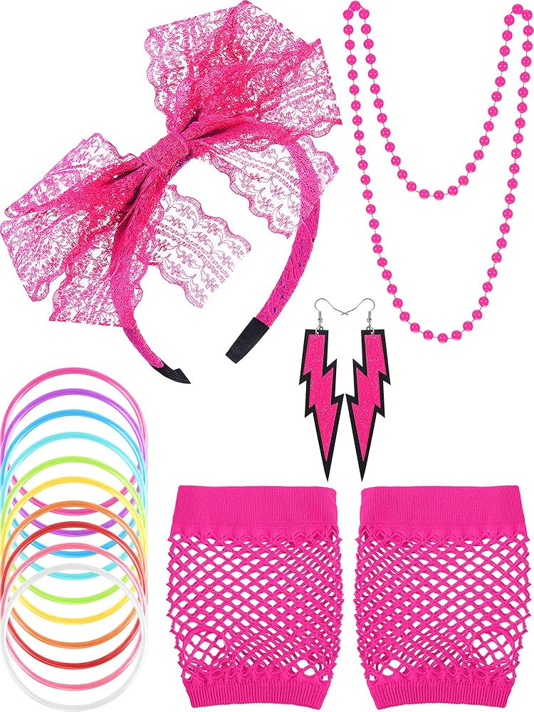 Blulu 80s Accessories Women Lace Headband Earrings Fishnet Gloves Necklace Bracelet for 80s Retro... | Amazon (US)