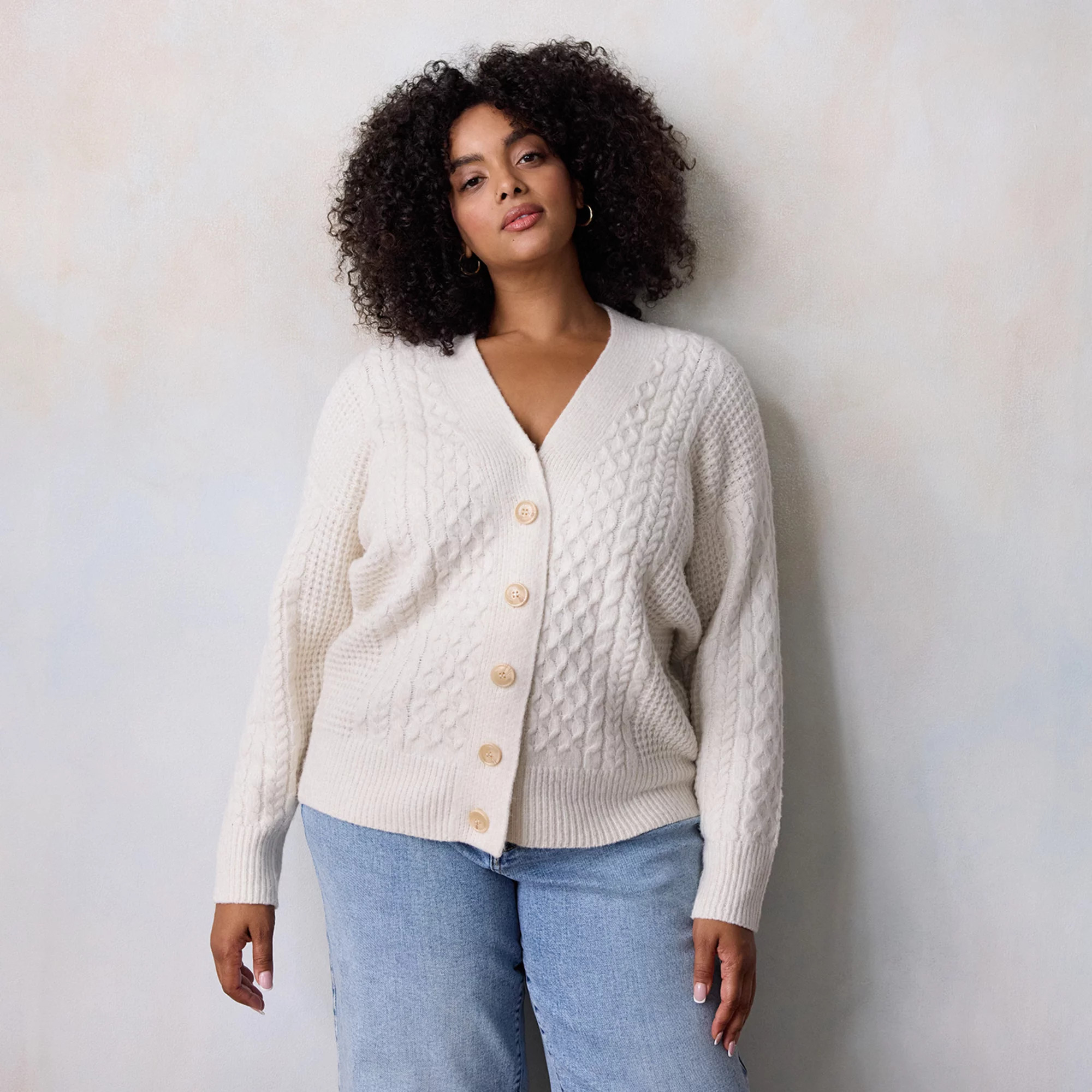 Plus Size LC Lauren Conrad Cabled Cardigan Sweater | Kohl's