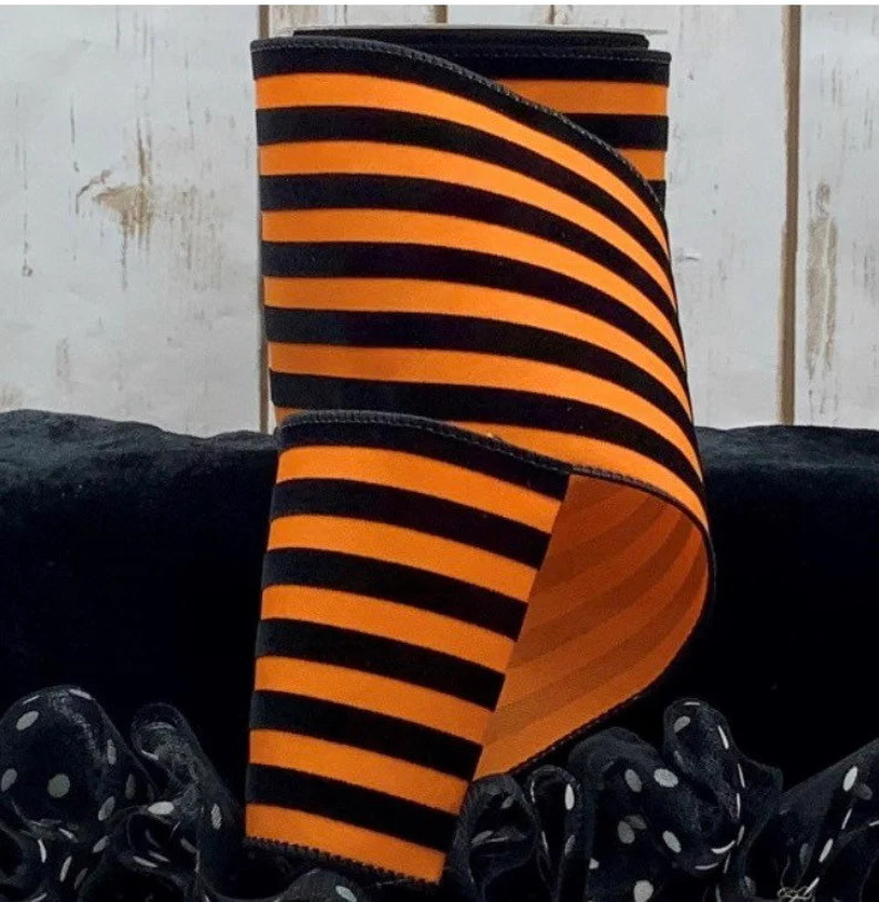 10 Yards 4 Inch Wired Ribbon Flocked Stripe Ribbon D - Etsy | Etsy (US)