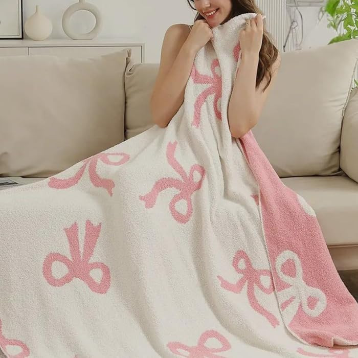 Bow Blanket Pink Bows Soft Throw Blanket Reversible Premium Cozy Fabric for Best Comfort - for In... | Amazon (US)