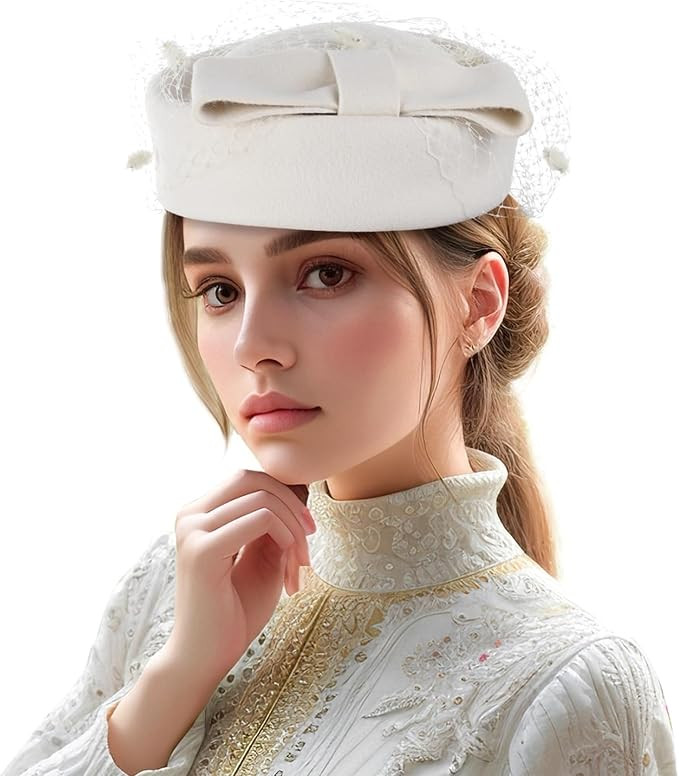 Pillbox Hat, Wedding Hat Caps with Veil Vintage Bow Fascinator Hats Caps for Women A White | Amazon (US)