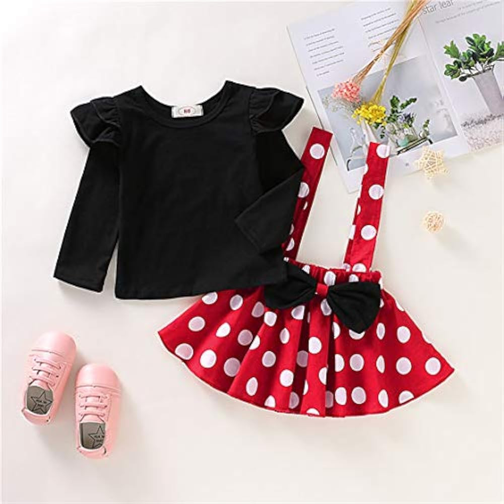 Baby Girls Skirts Set Ruffle Cloth +Polka Dot Overall Dress Bow Polka Dot Skirt Set | Amazon (US)
