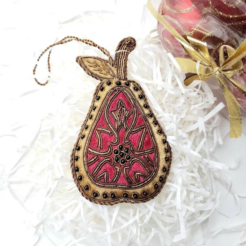 Pear Shaped Velvet Christmas Ornament Hand Embroidered - Etsy | Etsy (US)