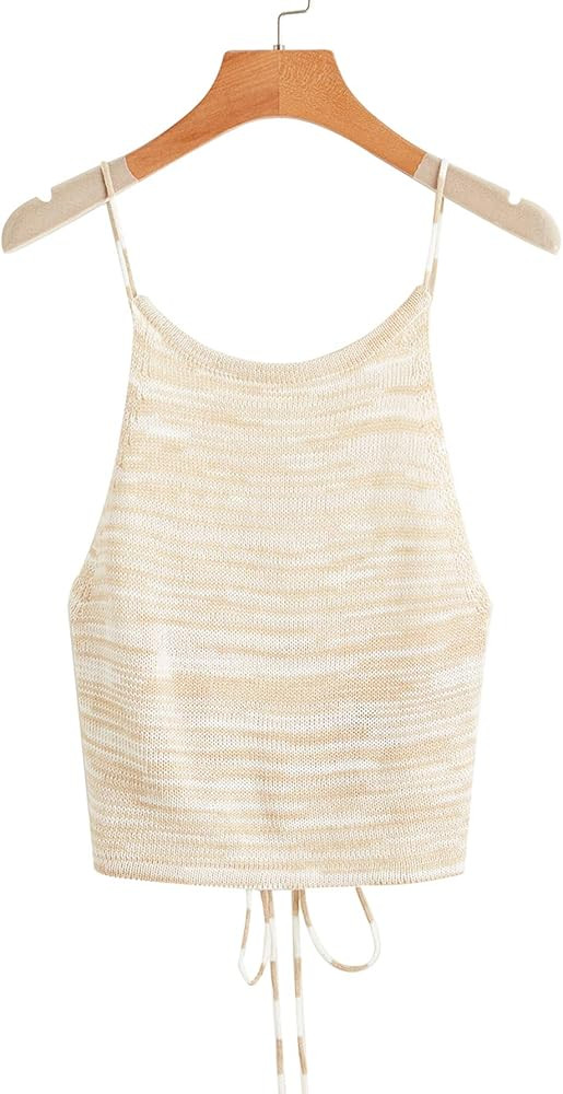 SweatyRocks Women's Sleeveless Space Dye Knit Camisole Criss Cross Backless Crop Top | Amazon (US)
