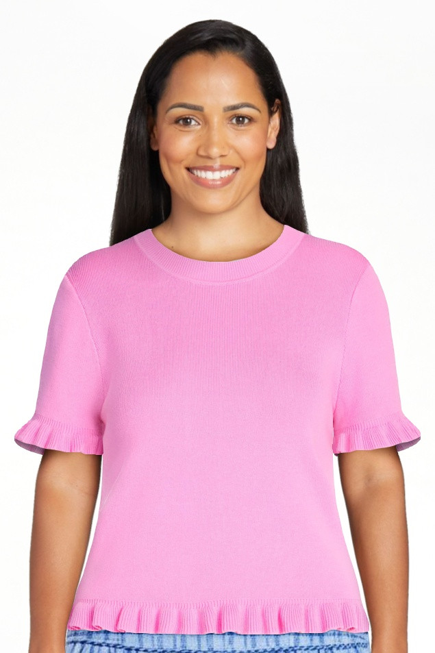 Free Assembly Women\u2019s Ruffle Trim Sweater with Short Sleeves, Lightweight, Sizes XS-XXL | Walmart (US)