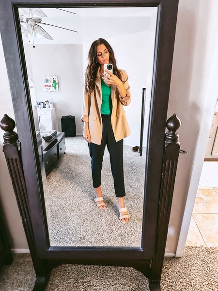 Business casual look! These are THE MOST comfy heels, I wear them to everything! Pants are a great trouser pant and on sale! 

#LTKFindsUnder100 #LTKFindsUnder50 #LTKStyleTip