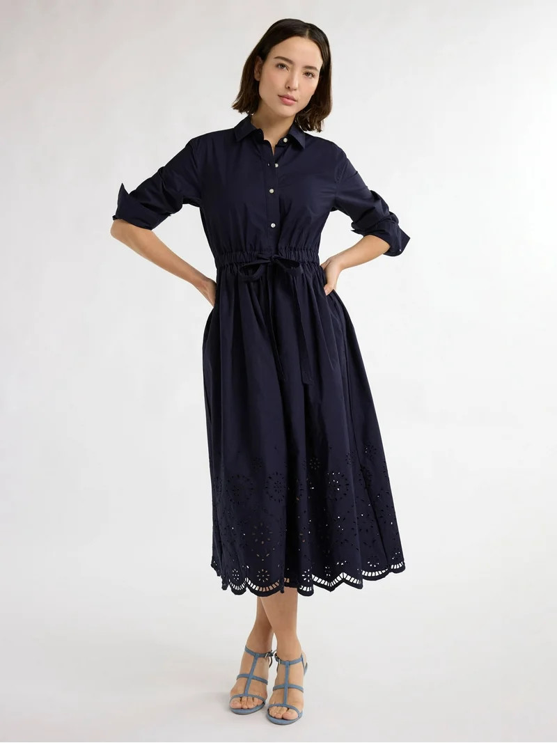Free Assembly Women’s and Women's Plus Cotton Eyelet Maxi Shirtdress, Sizes XS-4X | Walmart (US)