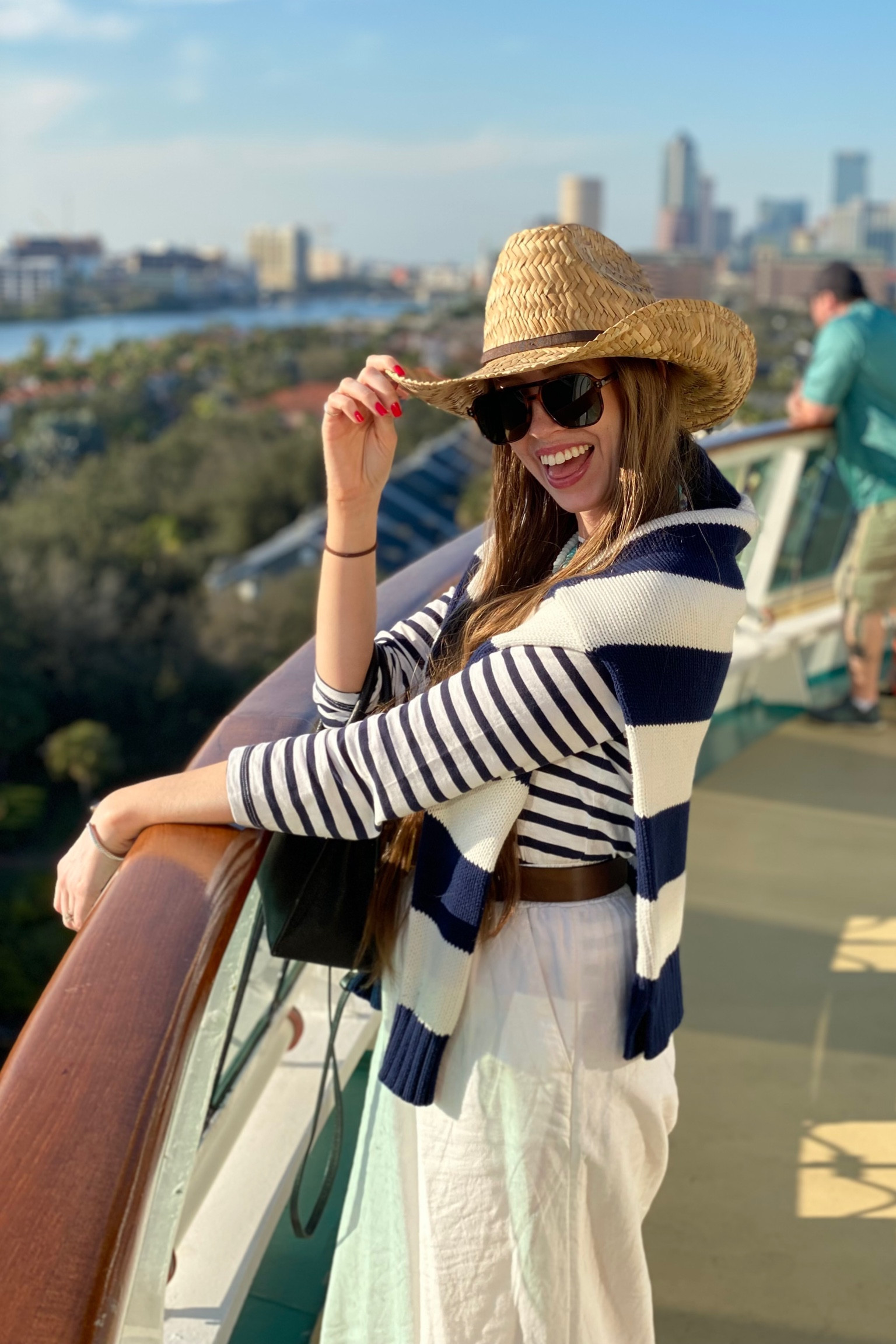 Spring break outfit! 
.
Vacation outfit straw cowboy hat white linen pants summer outfit preppy outfit spring outfit striped shirt striped sweater amazon sunglasses amazon finds 

#LTKfindsunder100 #LTKfindsunder50 #LTKstyletip